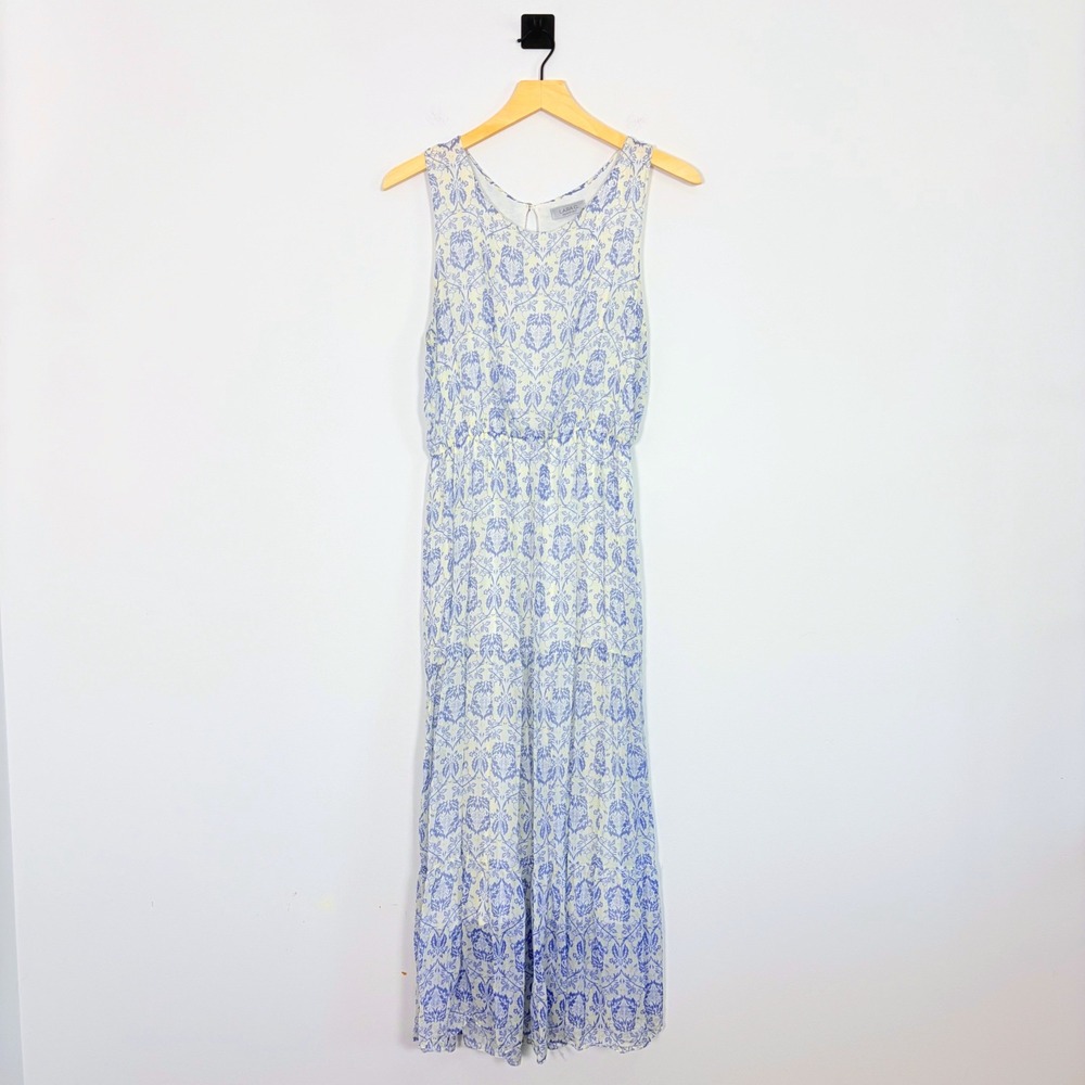 Lara G. Guidotti Blue White Damask Silk Blend Sleeveless Maxi Dress Size M Italy - Picture 2 of 7